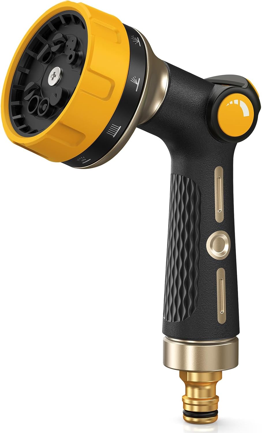 RAINPOINT Hose Pipe Spray Gun, 10 Patterns, Heavy Duty Metal Garden Hose Spray Gun with Thumb Flow Control, High Pressure Hose Nozzle Sprayer for Watering Plants, Lawns, Car and Pet Washing, Yellow
