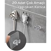 20 Adet Yapışkanlı &Ccedil;ok Ama&ccedil;lı Kanca | Kablo Tutucu