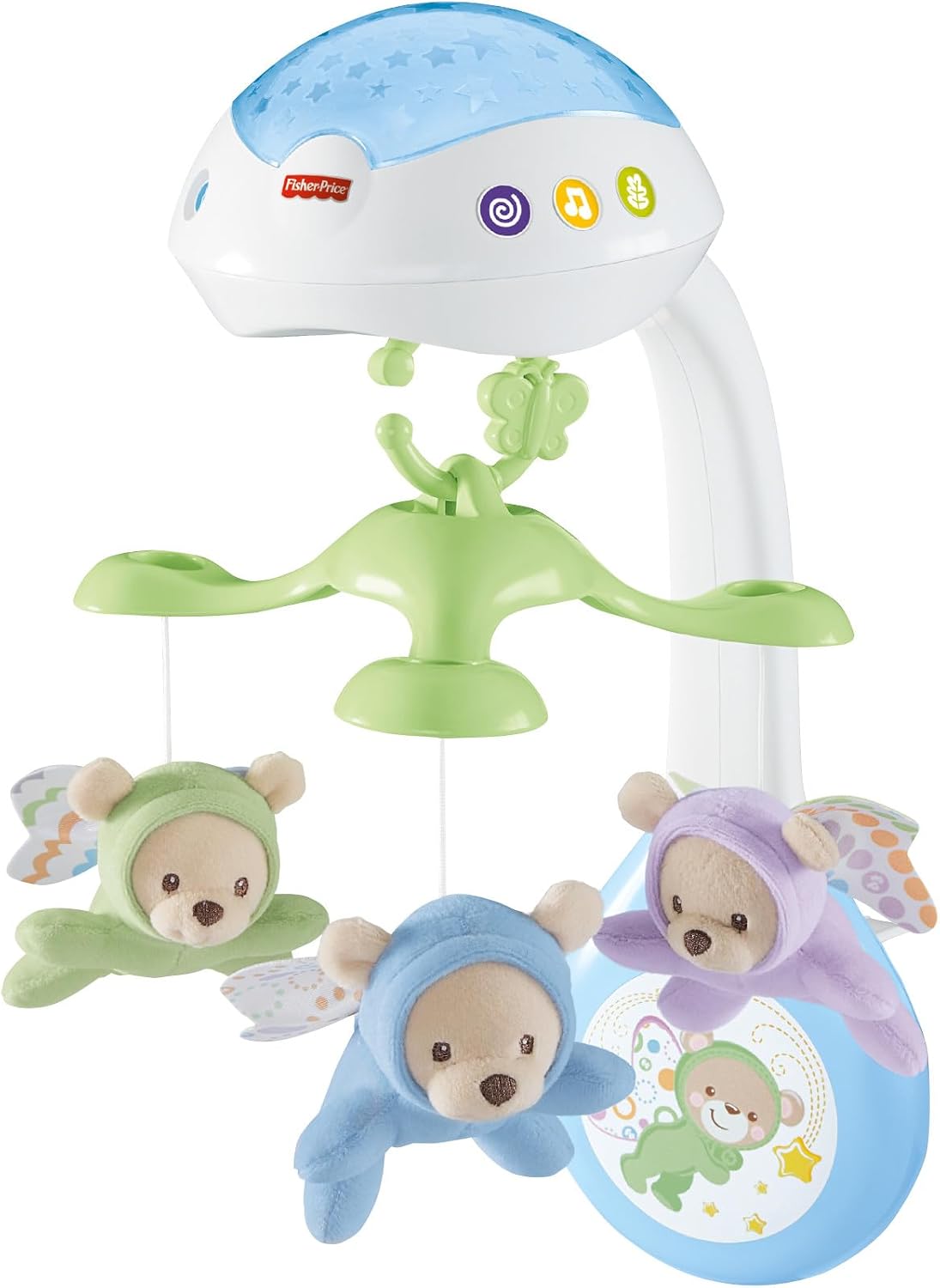 Fisher-Price Móvil Ositos Voladores - Producto para Bebés - 3 Opciones de Sonido - Con 3 Ositos - Control Remoto - Regalo para Bebés de 0+ Meses - CDN41