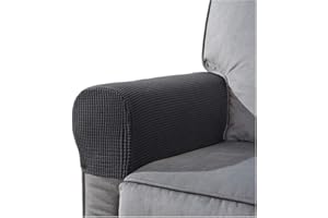 NEKOSUKI Arm Rest Covers Set, Set of 2 Stretch Armchair Covers for Arms, Spandex Polyester Sofa Arm Caps Non Slip Armrest Covers for Chairs Furniture Protector, Gray