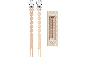 Kowlone Catenella Portaciuccio Silicone Ciuccio Clips Catena Succhietto per Ragazzi Ragazze Regalo Nascita Battesimo Baby Compleanno Natale 2 Pezzi(Beige,Marrone)