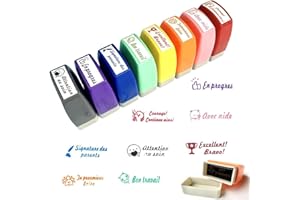 FOREVERUP 8PCS Tampons Enseignants Français, Tampon Encreur Enseignant Français, Tampon Encreur pour Enfant avec Boîte, TamponMaitresse décole pour Cadeau Professeur et Encourager Élèves, Multicolore