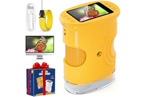 Digitales Mikroskop für Kinder, Temodu 2.0" Bildschirm, 1000X USB tragbares Taschenmikroskop, Wiederaufladbares Tragbares Mikroskop, Mikroskope Anschluss an PC, Science draussen ab 3 Jahren (Orange)