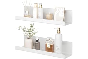 LOFTPLUS Baldas Pared Sin Agujeros Juego de 2 - Blanca Acrílico Estanteria Pared Para Cosméticos, Fotos y Adornos, Estantes Flotantes de Pared Para Cocina, Baño, Salón, Dormitorio (32 x 10 x 8 cm)