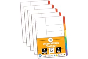 perfect line Intercalaires classeur A4 DIN-A4, 6-pièces, 5-set, intercalaire A4 en carton, FABRIQUÉ EN ALLEMAGNE
