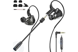 BraveKoi In Ear Gaming Headphones, Wired Gaming Headset with Mic 360° Surround Sound Intelligent Noise Reduction Dual Microphones, Ergonomic Design Gaming Earbuds for PC Xbox PS5 PS4 Switch
