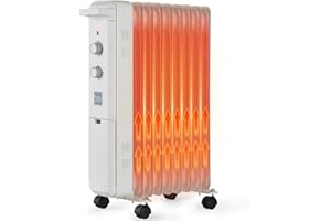 ANJI DEPOT Radiadores de aceite 2000w, radiadores de aceite de 9 costillas, tipo de ahorro de energía con potencia de tres etapas y termostato, calentador eléctrico con protección contra