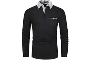 GHYUGR Men's Polo Shirt Long Sleeve Contrasting Plaid Splice Golf Tennis T-Shirt