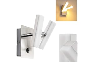HOFSTEIN Aplique LED Sakami, aplique de pared de metal en cromo, foco de pared con cabezales ajustables, 2 x 2 vatios, 350 lumen, 3000 K, con interruptor para encender y apagar