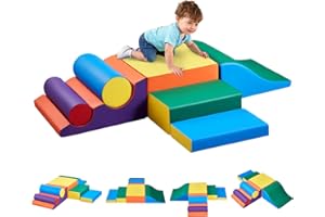 VEVOR Climbing Toys, 7-Piece Set, Foam Climbing Toys for Toddlers 6 Months to 3 Years Old, PU Leather Climbing Blocks, Indoor Climb and Crawl Activity Playset for Crawling & Sliding, Easy to Clean