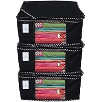 Kuber Industries™ Non Woven Saree Cover/Saree Bag/Storage Bag Set of 3 Pcs (Black) 9 Inches Height & 90 GSM Fabric…