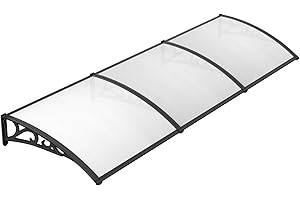 Auvent de Porte d'entrée, Porte Toit Marquise Abri Protection en Polycarbonate et aluminium, Auvent de Porte Entrée 270 x 98.5 cm, Transparent, Contre Pluie UV, pour l'extérieur
