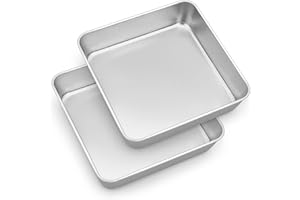 Homikit Kwadratowa forma do ciasta, z czystej stali nierdzewnej, prostokątna forma do pieczenia brownie, zestaw 2 sztuk, 23,8 x 23,8 x 4,8 cm, idealna do ciasta/brownie/lasagne, nadaje się do mycia w