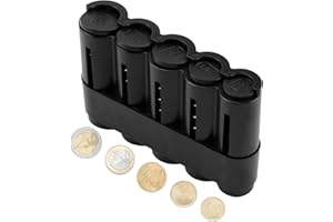 CXXTKCXXLC Münzbox mit 5 Fächern, Münzspender in Schwarz, Kleingeld Sortierer für 2€, 1€, 50 Cent, 20 Cent und 10 Cent, Robustes Kunststoffdesign