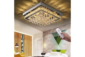 XEMQENER Dimmable Crystal Ceiling Light, 30W LED Crystal Chandelier Light, Finish Chrome Flush Mount Ceiling Lamp for Living Room Kitchen Office Bedroom Dining Room(Remote Control, 3000k-6000k)