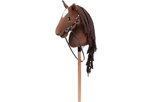 BEJOY Steckenpferd Spielzeug Pferd, Hobby Horse Holzpferd Plüschpferd zum Reiten für Kinder mit Halfter und Trense, Dunkelbraun