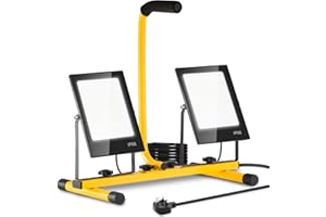 Ankishi Work Light 100W, Portable Floodlight with [2 Adjustable Heads], 12000LM LED Work Light Mains Powered, IP66 Job Site Light 6500K with 9.8ft Cord Plug and Switch for Workshop Garage Construction