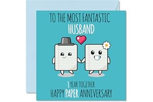 STUFF4 Cute Paper Anniversary Card for Husband - 1 Year Together - Happy 1st Wedding Anniversary Cards for Husband from Wife, 145mm x 145mm Greeting Cards for First Anniversaries