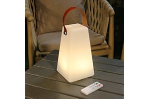 IROO Lampe de table LED extérieur avec Télécommande Blanc chaud 8 couleurs Intensité variable Lampe de Table sans fil étanche Décoration idéale pour votre maison et jardin (carré conique)