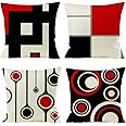 GSP Gspirit 4 Pack Cuscini Divano Moderni Rosso Cotone Biancheria Tropicale Decorativo Copricuscini Divano 45x45 cm