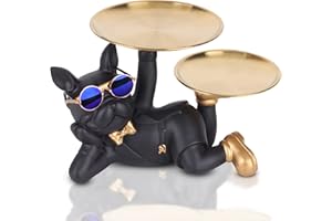 LCCCK Portachiavi Bulldog, Ciotola Creativa per Chiavi per Tavolo D'ingresso - Decorazione per La Casa Con Statue Di Cane, Statua Divertente Di Bulldog Francese per Caramelle, Vassoio per Piccoli Moderni