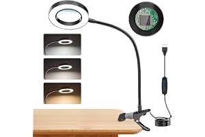 Yuragim 5X Förstoringsglas med LED-lampa, 3 Justerbara Färglägen och Steglös Ljusstyrka, Bordslampa Förstoring för Läsning, Reparation, Hobby, Hantverk, Smycken och Precisionsarbete