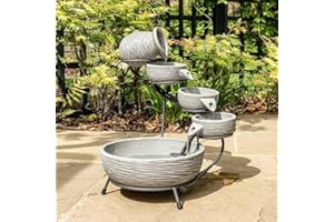 Garden Mile Modern Rock Fall Water Fountain - Solar Powered Resin Recycling Water Feature - Garden Ornaments Outdoor Decorative Centrepiece for Pond, Patio and Lawn Decor (Ceramic Grey Cascade)