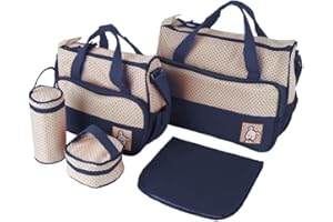 MUPAI Ensemble de sacs à langer 5 pièces, Sac à langer pour couches, pour bébés de 0 à 4 ans (Bleu foncé)