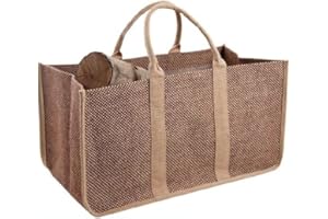 Sac à bûches marron deux nuances en toile de jute plastifié 30x60x40cm