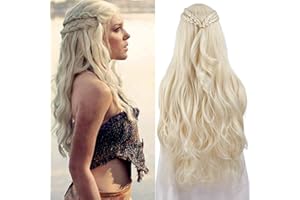 PORSMEER Daenerys Dragon Queen Cosplay Perruque Long Bouclé Ondulé Tresses Cheveux Blonde Perruques pour Femmes Costume Halloween Fête (Blond Clair)