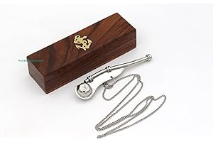 ROORKEE INSTRUMENTS (INDIA) Fischietto da nostromo in ottone con finitura in argento e custodia in legno, 12,7 cm