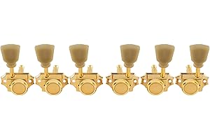 Musiclily Pro L3+R3 Vintage Set Meccaniche Autobloccanti per Chitarra Elettrica/Acustica tipo Les Paul, Dorato con Bottone Keystone Verde