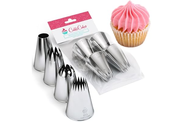 CukkiCakes Jeu de 4 grandes XL douilles à pâtisserie professionnelles (849, 869, 829 et 808) pour décorer gâteaux et cupcakes - Compatible avec poche à douille patisserie - Made in Korea