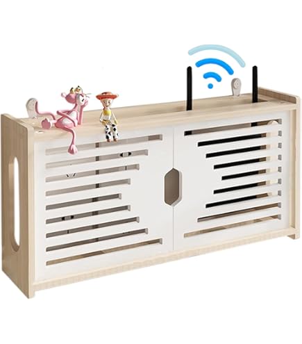 Scatola Per Router Wi-Fi Con Ventilazione - Mensola A Parete 42x10x50cm | Per Nascondere Cavi E Ciabatte