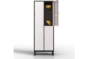 TwinThink Taquillas Vestuario. 180 x 65 x 40 cm Taquillas Metalicas de 4 Puertas Taquilla Metalica con Llave Taquillas Vestuario 4 Puertas Taquillas Vestuario Metalicas (Blanco y Negro)