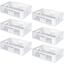 Lot De 10 Bacs Gerbables Europe à Parois Et Fonds Ajourés - 600 X 400 X 90 Mm Bleu - 15L