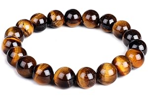 Mayting 10 mm Natürliches Tigerauge-Armband, Elastische Yoga-Edelsteine, Heilende Energie, für Männer und Frauen, Stretch-Armband, Geschenk für ihn, Freund, Ehemann, Vater