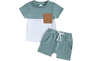 XEADOFFUBIO Baby Jungen Sommer Kurze Hosen Outfits Patchwork Sportanzug Kurzarm Rundhals Kontrast Farbe T-Shirt+Elastische Taille Kurzehose Jungen Loungewear Set Summer Tracksuit