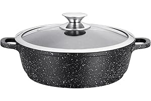 Kamberg Olla Baja 32 cm, aluminio fundido, revestimiento piedra antiadherente, tapa de vidrio, todos los incendios, incluida la inducción, sin PFOA