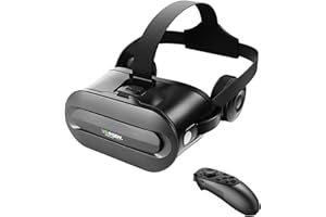 LONGLU VR-Brille mit 3D-Surround-Kopfhörern, Kompatibel mit 5,5-6,7 Zoll iOS/Android Smartphones, Blaulichtschutz-Linsen, Bluetooth VR Headset, Mikrofonunterstützung, 360° Augenschutz (Schwarz)