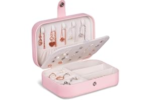 JOYUE Pudełko na Biżuterię, Szkatułka na Biżuterię dla Dziewcząt, Futerał na Biżuterię ze Skóry PU, Podróżne Etui do Przechowywania Biżuterii na Pierścionki Kolczyki Naszyjnik Bransoletki (Różowy)