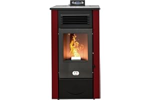 STUFE A PELLET ITALIA Canada 12 KW 5 Sterne | Pelletöfen Effizienz 91% Heizt 120m² Autonomie 15 Std. 5-Sterne-Zertifiziert Programmierbar 5 Kräfte 24 Monate Garantie Rot