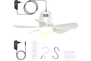 Gliztech 50cm Lámpara Ventilador de Techo con Luz LED, Mando a Distancia, Enchufe de 5m Ventilador Silencioso de Bajo Consumo Ideal para Dormitorio, Terraza, Cuarto de Herramientas, Parasol, Cenador