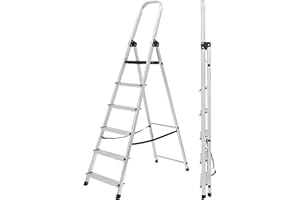 NOVECRAFTO Lightweight Step Ladders 6 Step 71.2'' (181cm) 330.6lbs (150 kg) Max Load - Compact Aluminium Stepladder with Non-Slip Wide Step, Portable Silver Color - Tall Folding Ladder with Platform