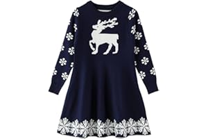 SMILING PINKER Girls Christams Dresses Warm Reindeer Snowflake Santa Jumper Swing Dress