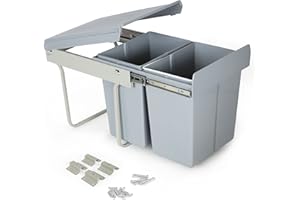 LVJ Poubelle Encastrable Sous Évier- Séparation Des Déchets - 2 Compartiments Extensibles - 2 x 20 l - Dimensions: 48 x 35 x 42 cm (L x l x H) - Gris