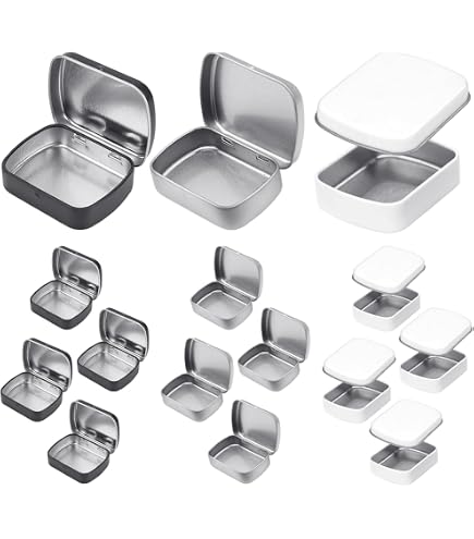Set Di 6 Contenitori In Metallo Rettangolari - Scatole Portaoggetti In Latta, Colori Argento, Bianco E Nero, Misure 79.7x34x11.1 Mm, Per Caramelle, Chiavi, Orecchini E Piccoli Oggetti