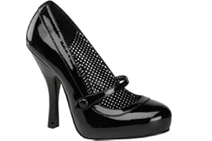 HIGHER-HEELS Pinup Couture Damen Mini Plateau Mary Janes Pumps Cutiepie-02 Lack schwarz