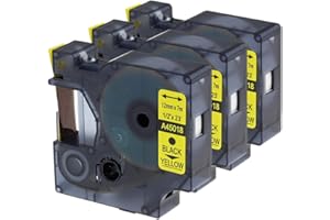 Cartucho Oozmas Compatible para usar en lugar de Dymo 45018 12mm x 7m, Negro sobre Amarillo, Compatible Dymo LabelManager labelpoint 160 210D 260P 280 360D, pack de 3