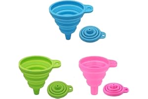 JEOPKO 3 Pcs Collapsible Funnel, Silicone Travel Funnels for Filling Bottles Containers Kitchen, Garage & Labs, Bottle Filing Essential Oil, Arts, Crafts, Sand(Pink, Green, Blue)